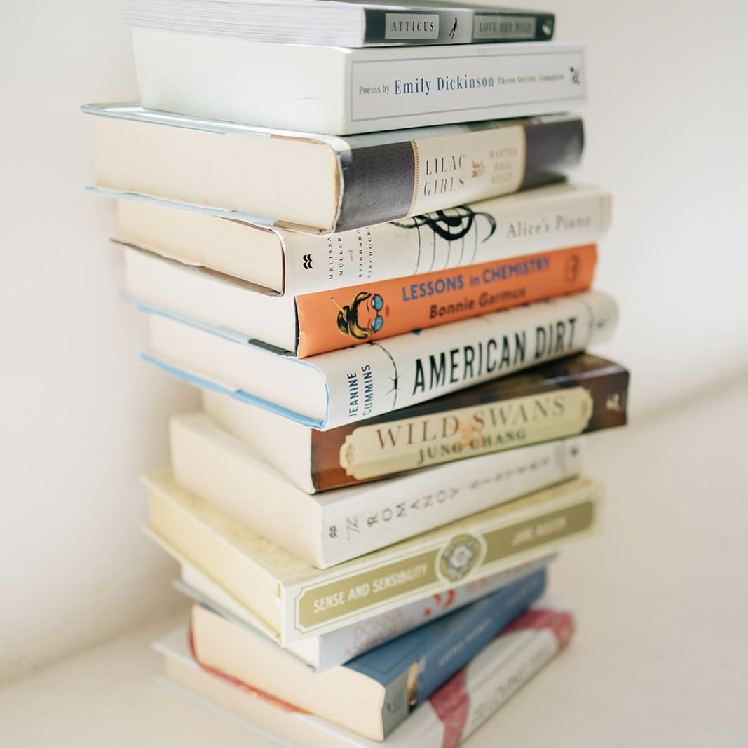 A stack of books on top of each other.